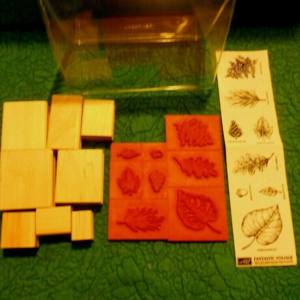 Stampin' Up! Fantastic Foliage 8 Stamp Set 1998 Leaves Acorn Wood Mounted w/Case